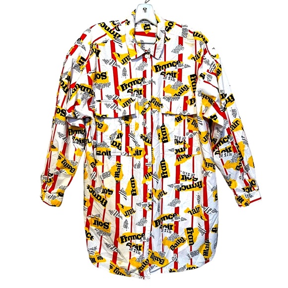 Vintage 80s French Newsprint Oversized Button Down Shirt by Crazy Horse - Picture 4 of 14